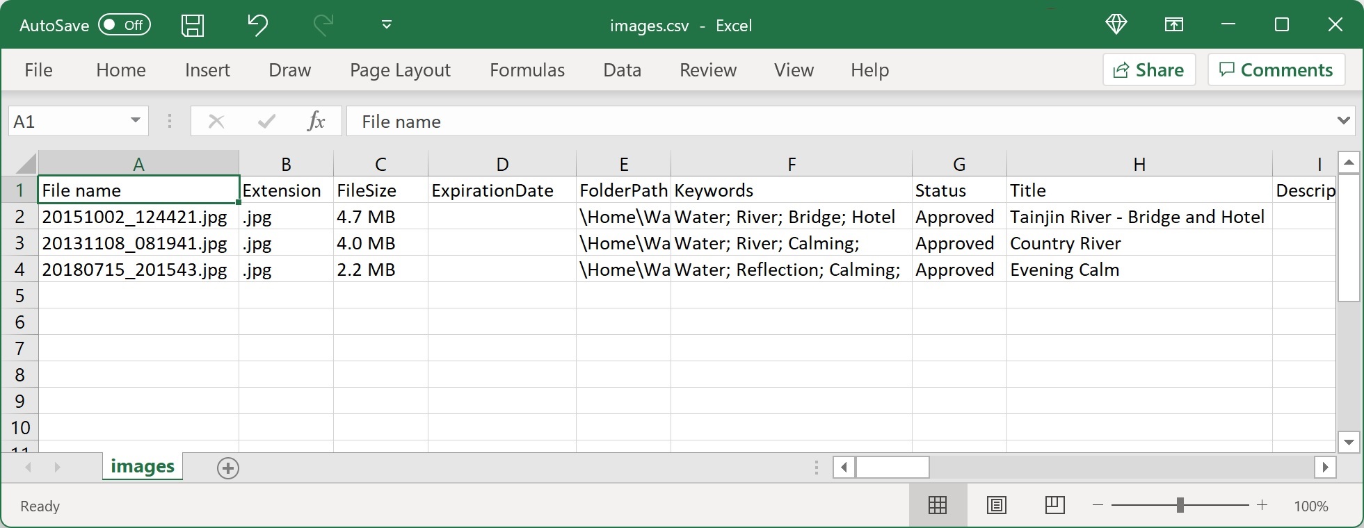 Viewing the exported CSV file